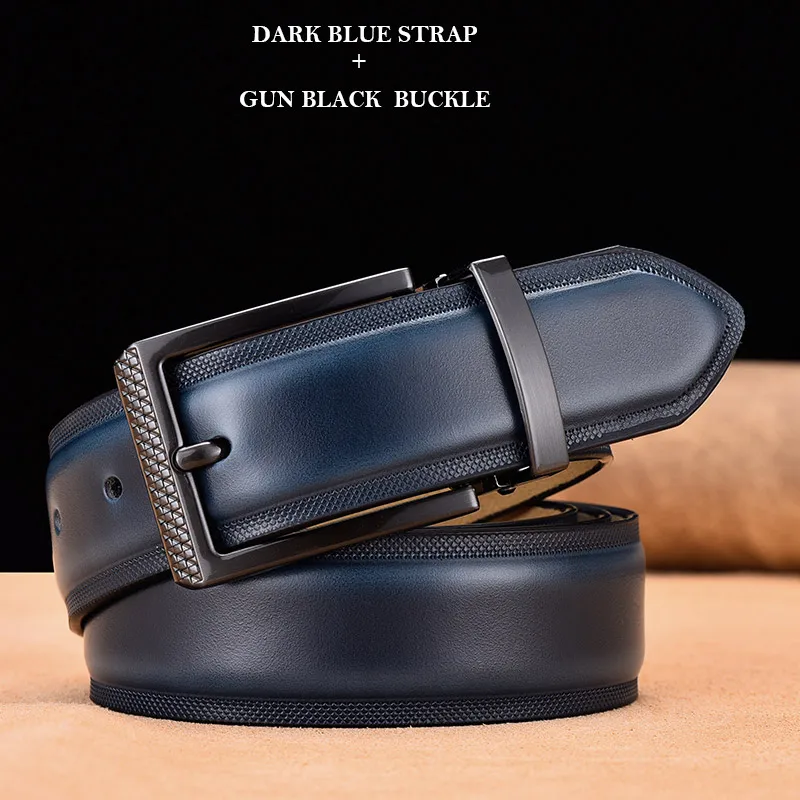 Classic Leather Belt Men High Quality Luxury Cowhide Waist Belt For Men belt Leather Genuine riemen voor mannen Dropshipping - Цвет: DBlueStrap GunBuckle