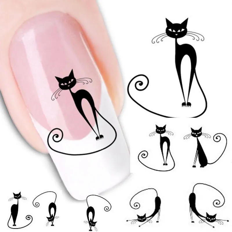 Женская новая наклейка для ногтей, переводная наклейка с изображением кошки, переводная наклейка, наклейка для дизайна ногтей, советы для декора, XF1442, Etiqueta do prego AF50