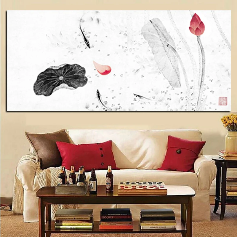 Creative HD Print Wall Art Picture Traditional Chinese Calligraphy Painting Koi Fish Lotus Canvas Prints For Living Room Cuadros (2)