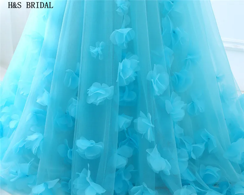 H& S свадебные одно плечо Тюль голубой платья для выпускного вечера органза цветок Пром платье вечернее платье долго Casamento вечернее платье