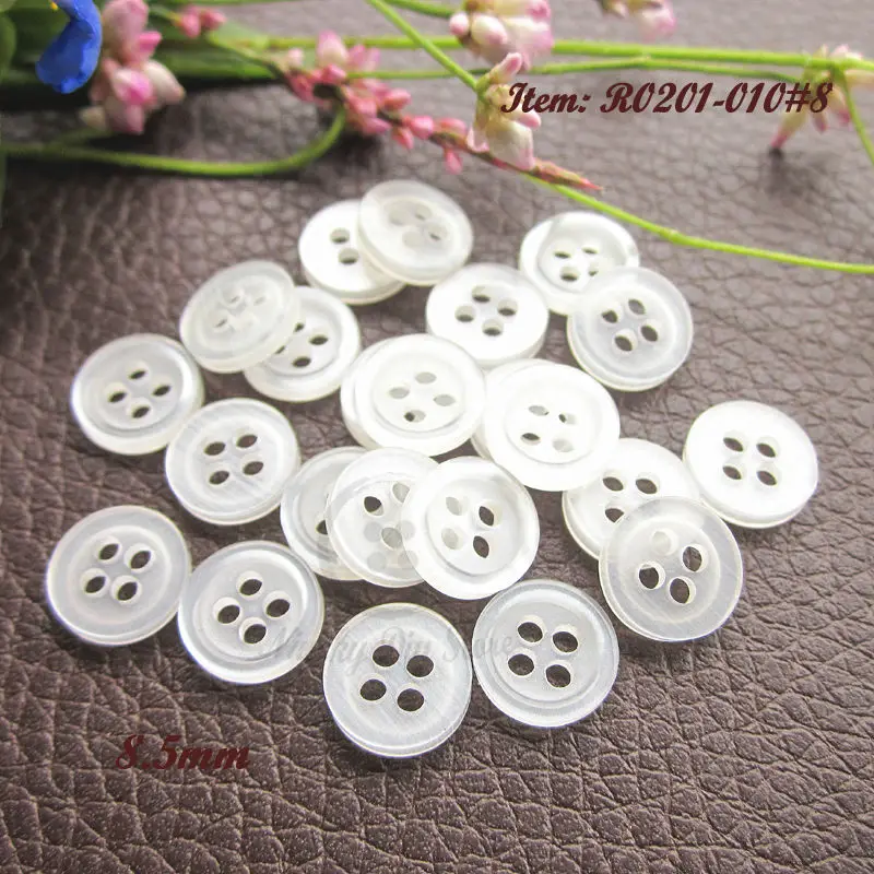 

200pcs 10mm /8.5mm / 11mm 4 holes Translucent White Thin edge Resin Shirt buttons for Sewing Clothing Button Supplies