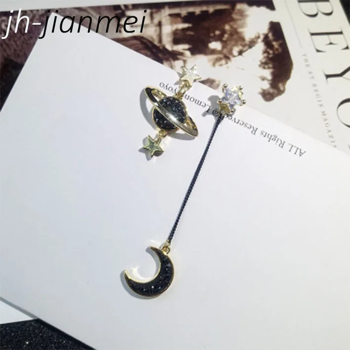 

Jewelry Earrings 925 Silver Needle Asymmetric Stars Moon Earrings Female Temperament Personality Long Pendant