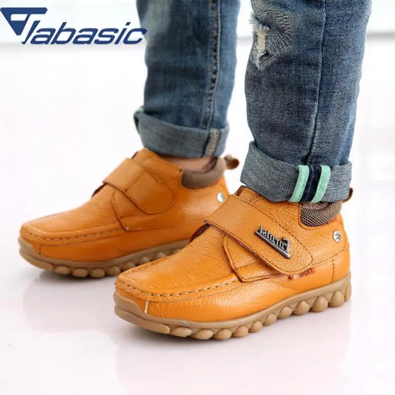 

JABASIC Genuine Leather Children Shoes 2019 Plus Velvet Warm Snow Boots Boys Plus Size 26~36 Bota Kids Children Winter Shoes