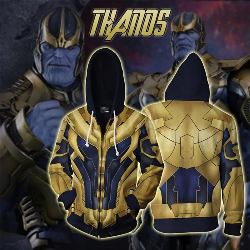 

Dropshipping Summer Autumn Cosplay Sweatshirts Avengers Endgame Print Casual Zipper long-sleeved Hooded Pocket For Men Tops