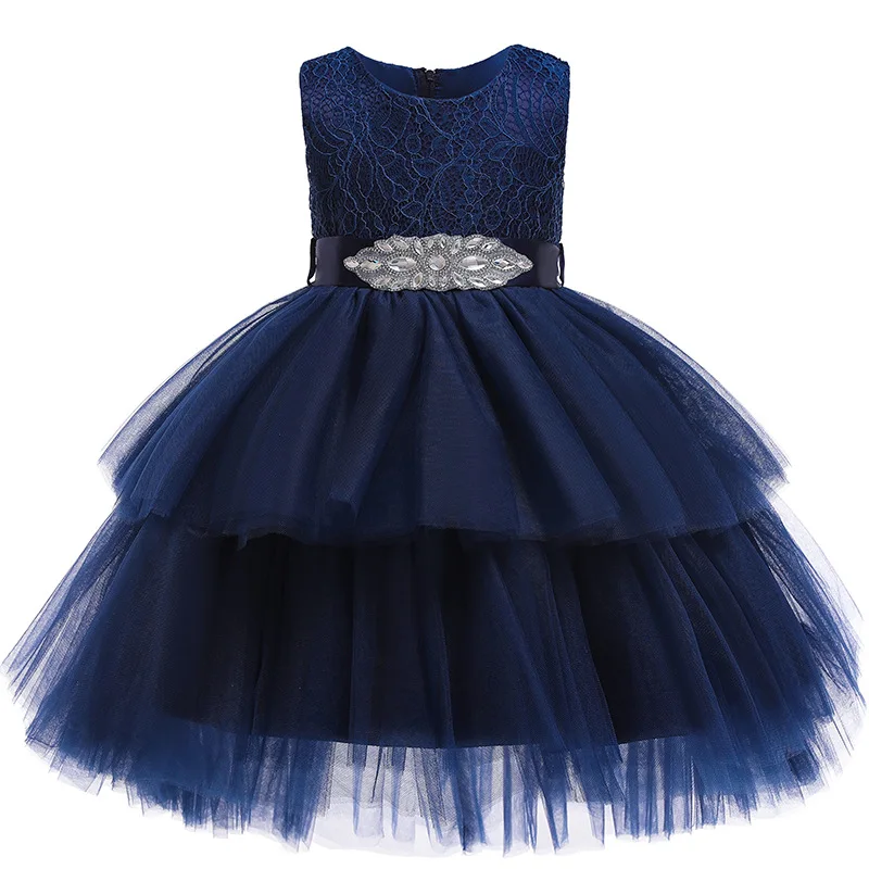 Новинка года; платье для девочек; сезон весна-лето Детские вечерние платья принцессы кружевное свадебное платье для маленьких девочек 3-12 лет - Цвет: Royal blue
