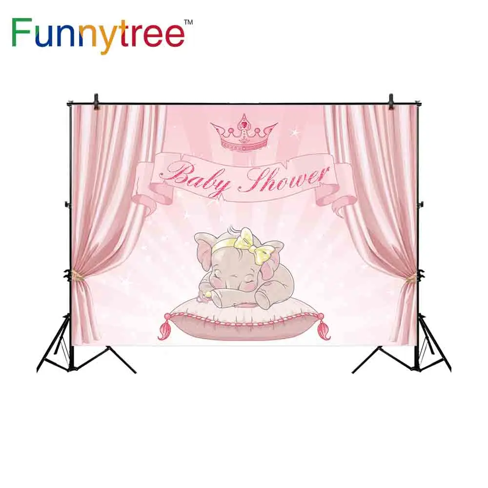 Фон Funnytree для студийной фотосъемки с изображением слона и розового занавеса