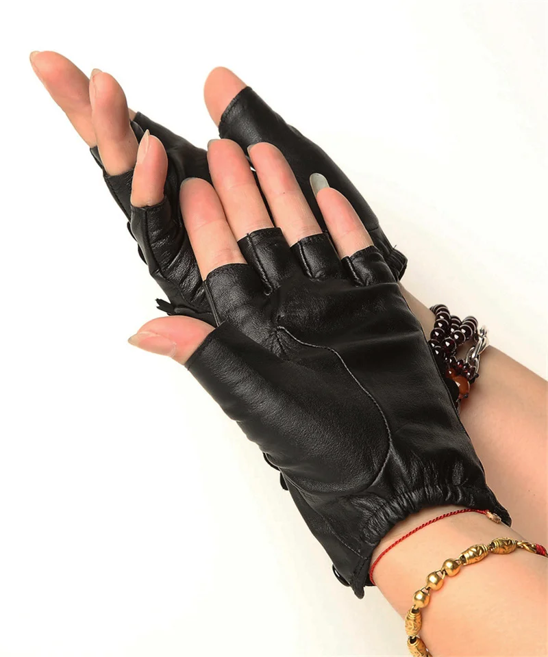 Весенние новые черные перчатки с открытыми пальцами женские перчатки из натуральной кожи перчатки для вождения с открытыми пальцами Перчатки для фитнеса HN0707-5