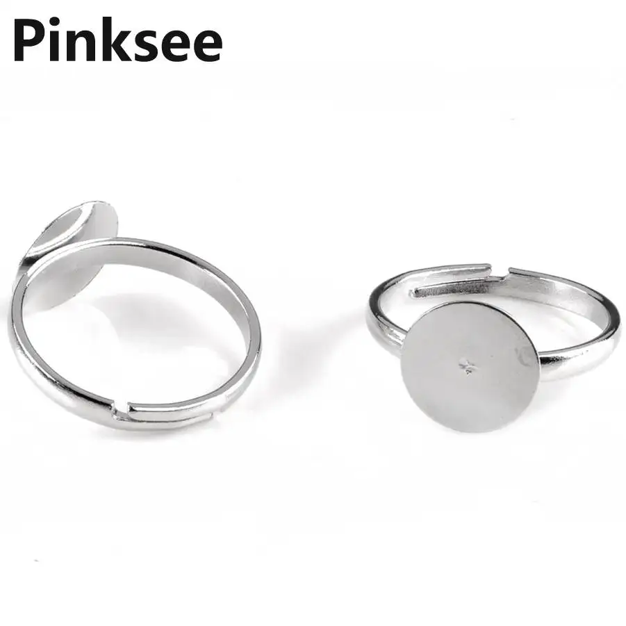 

Wholesale 40pcs Silver Plated Flat Ring Findings Pad Bases Blanks 11mm Ring Settings Accessories Adjustable Size
