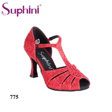 Suphini сальса Латинский бальный танец обувь красные блестки обувь для танцев с кристаллами