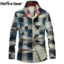 Refire gear Весенняя клетчатая рубашка с длинным рукавом Мужская дышащая быстросохнущая Повседневная рубашка с карманами Мужская модная Осенняя клетчатая хлопковая рубашка