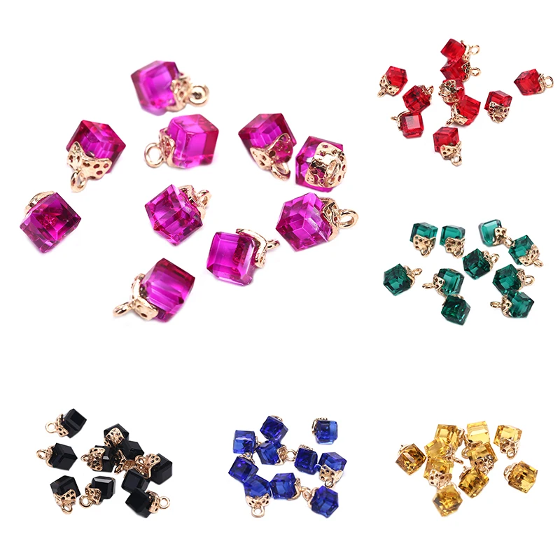 10PCS Geometric Crystal Beads Bracelet Pendant Jewelry Findings DIY Crafts Handmade Supplies For Jewelry Accessories 6 Colors