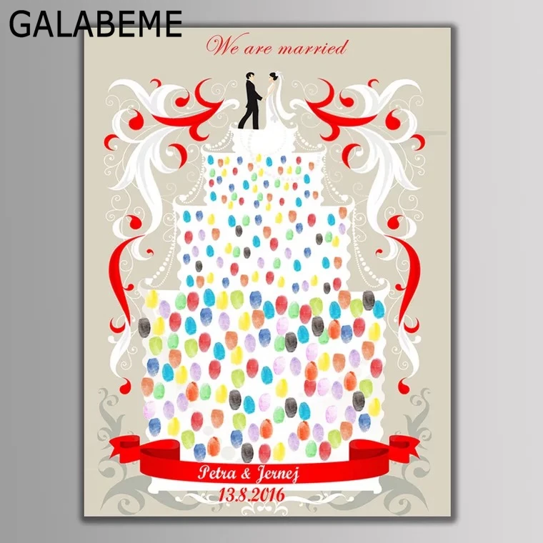 

Custom name date Canvas Painting we are married Fingerprint book bride groom DIY Inkpads Personalize Signature guest book