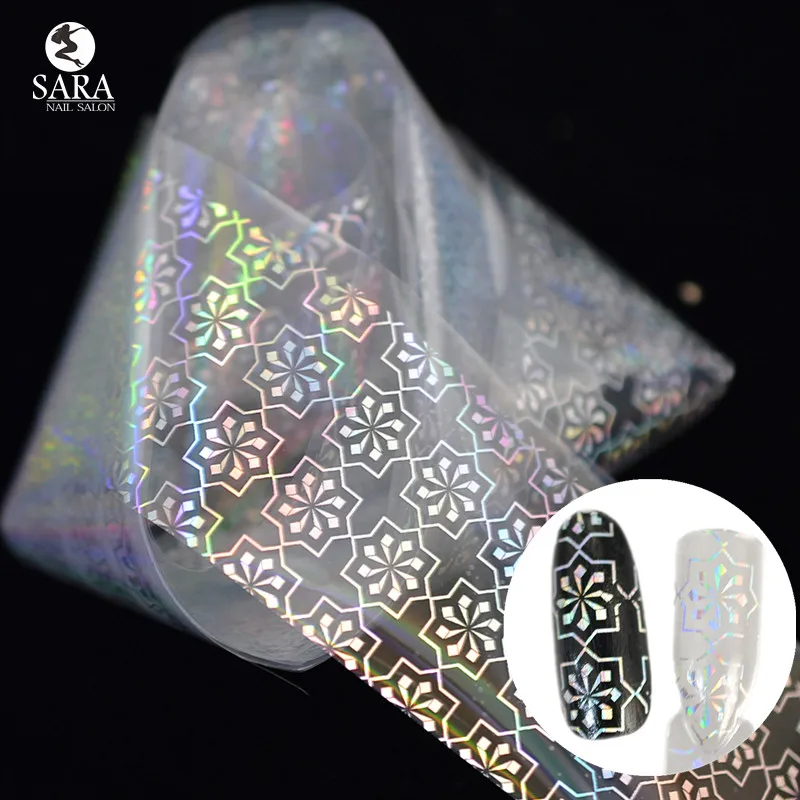 

Sara Nail Salon 1pc 100*4cm Flower Shiny Transparent Nail Art Sticker Holographic Nail Foils Nail Art Transfer Sticker LT10