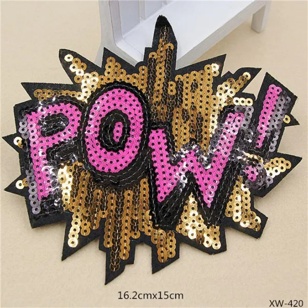 Модные буквы патч Большой POW! Логотип suquins Diy для женщин вышивка цветок патчи для аппликация на одежду наклейки - Цвет: Антикварная медь