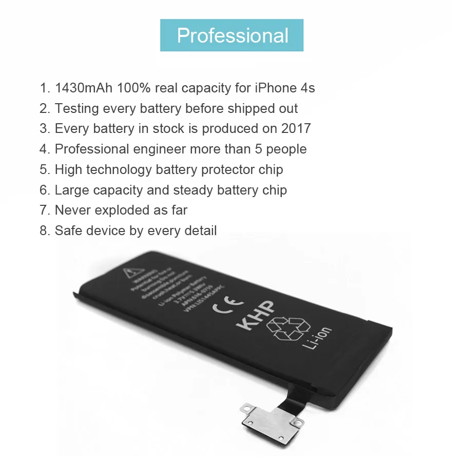 Новинка 2019 100% оригинальный KHP Аккумулятор для телефона iPhone 4S батарея 1430 мАч