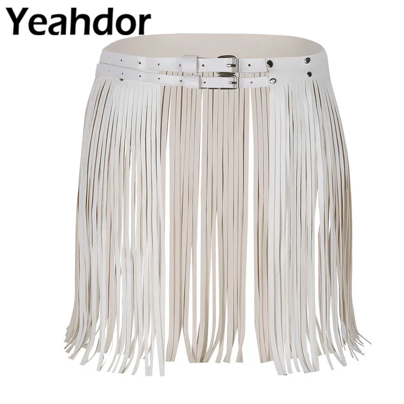 

Women Adjustable Faux Leather Waistband Fringe Tassel Skirt Double Waist Belt Daily Sexy Club Performance Party Costumes Skirts