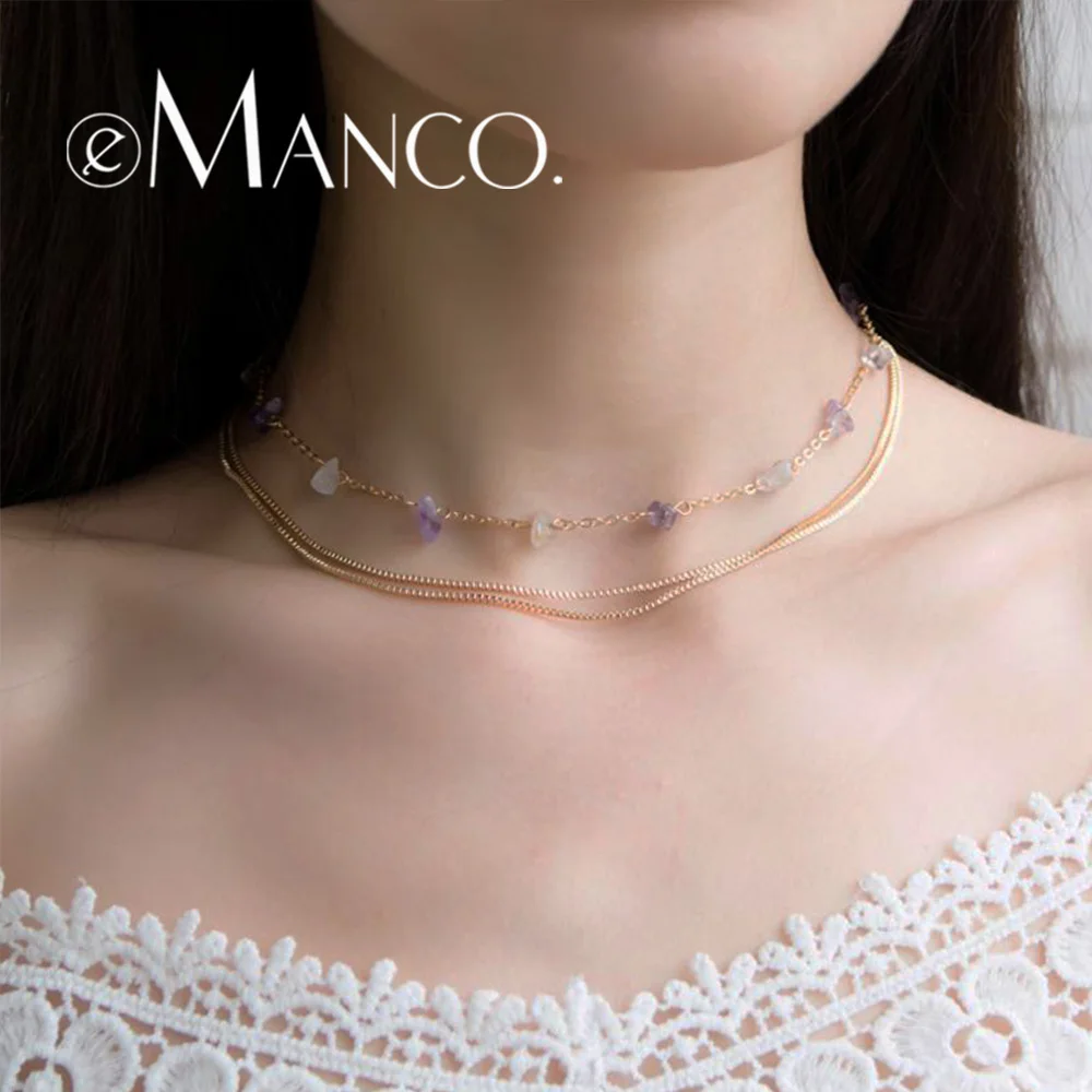 Purple Crystal Charming Choker Necklaces for Women Multilayer Necklace