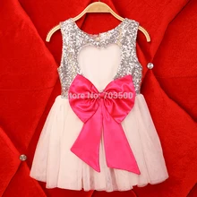 Г. новые детские праздничные платья с серебряными блестками и розовым бантом модный бантик для девочек, танцевальное платье принцессы 5 шт./партия