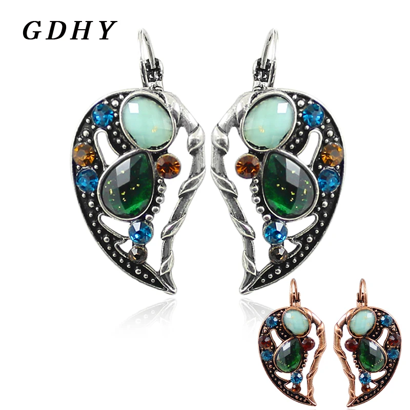 GDHY Hollowing Heart-shaped Pendant Earrings Inlaid With Natural Coloured Stone Two Valves Heart Drop Jewelry | Украшения и