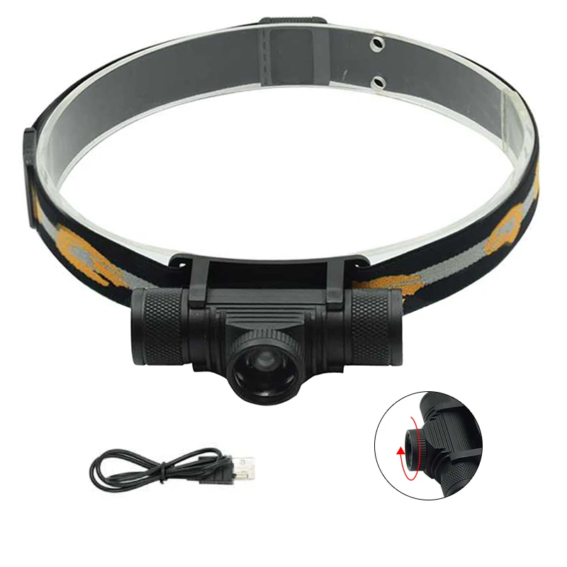 

Brand 1000LM 10W XM-L2 LED Headlight White Light Zoomable Head Torch Micro USB Port Frontal Led Running Headlamp for Camp Fish