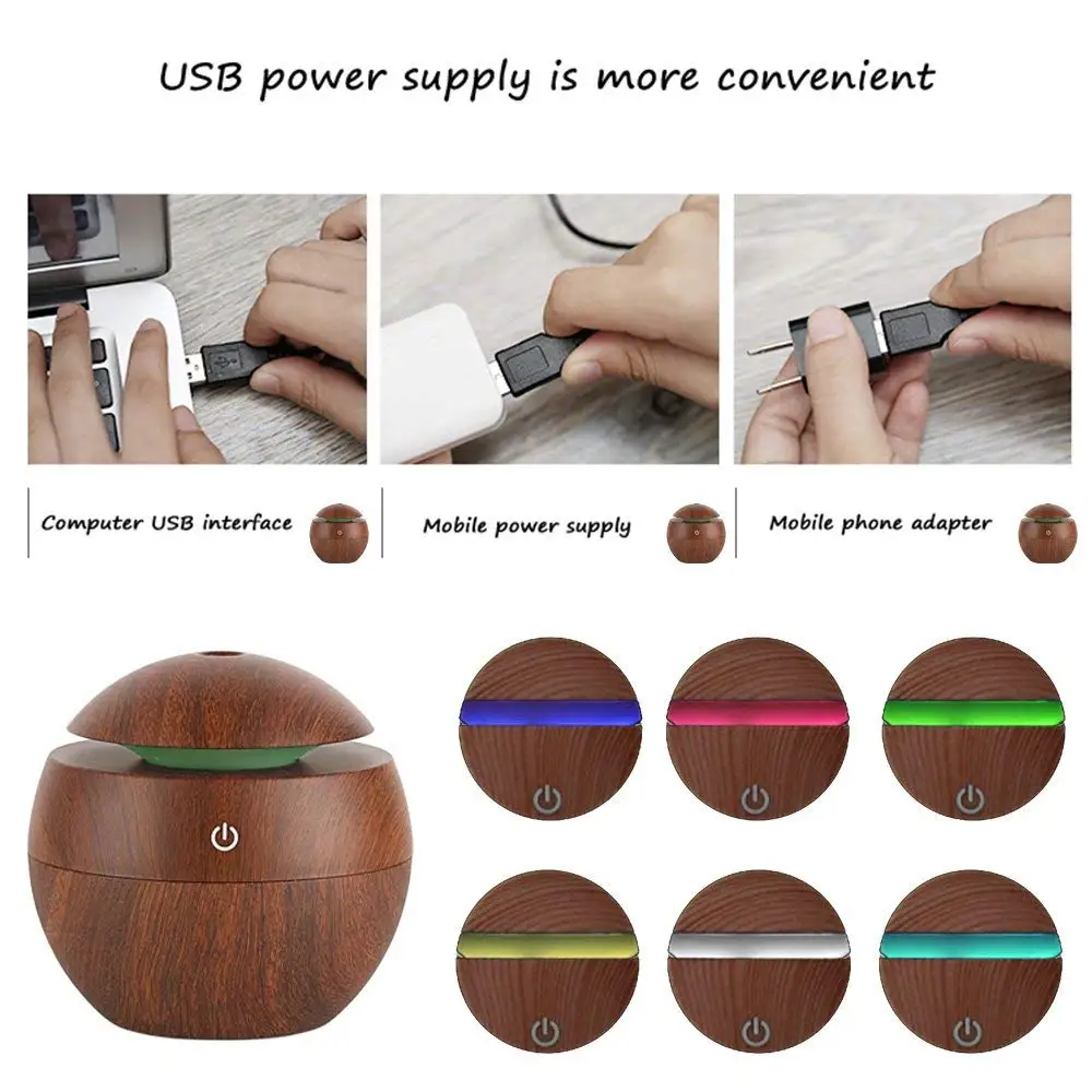 USB Aroma Diffuser Ultrasonic Cool Mist Humidifier Air Purifier 7 Color Change LED Night light for