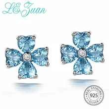 L& zuan натуральный 2.56ct Skyblue камень топаза серьги гвоздики для женщин 925 стерлингового серебра серьги синий драгоценный камень ювелирные изделия с камнями