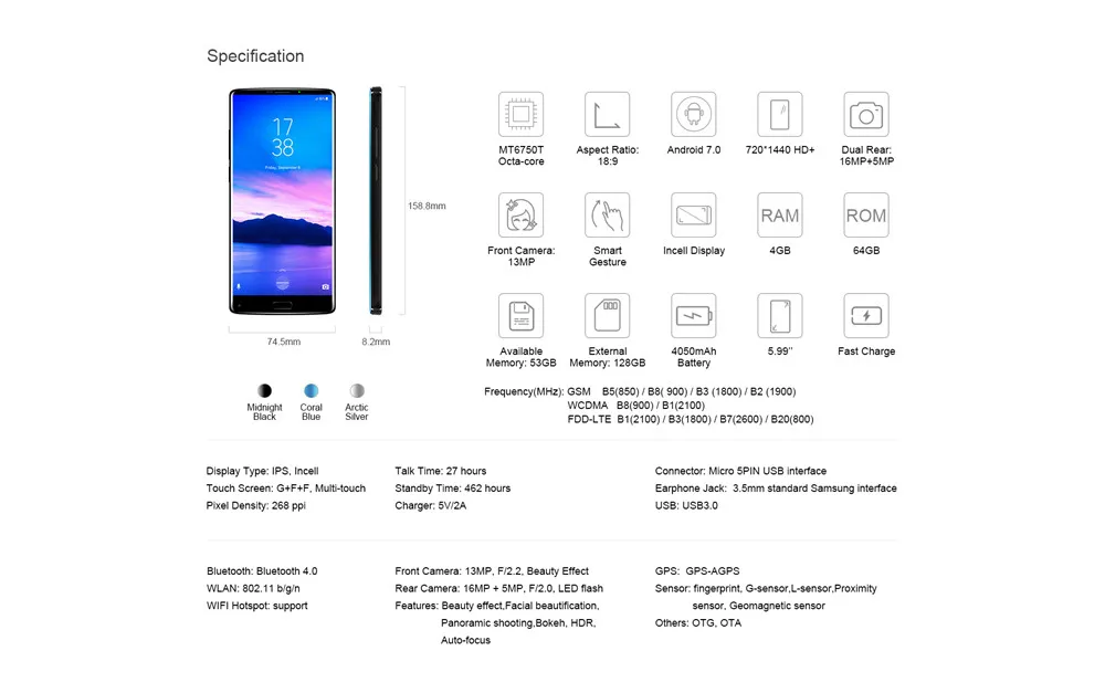 HOMTOM S9 Plus, 18:9 HD+ 5,9", полный дисплей, сотовый телефон MT6750T, четыре ядра, 4 Гб ram, 64 ГБ rom, двойная задняя камера, мобильный телефон