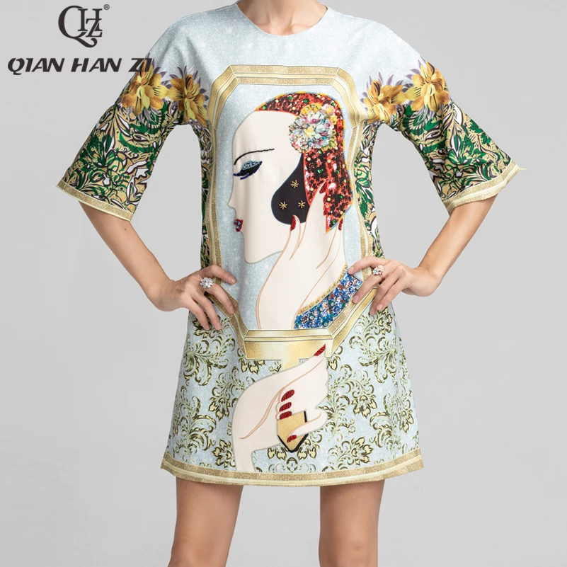 Qian Han Zi Новое дизайнерское модное летнее платье для женщин с коротким рукавом