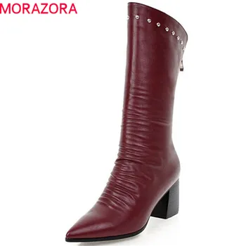 

MORAZORA 2018 new arrival pu ankle boots for women pointed toe autumn winter shoes high heels boots zipper rivet fashion boots