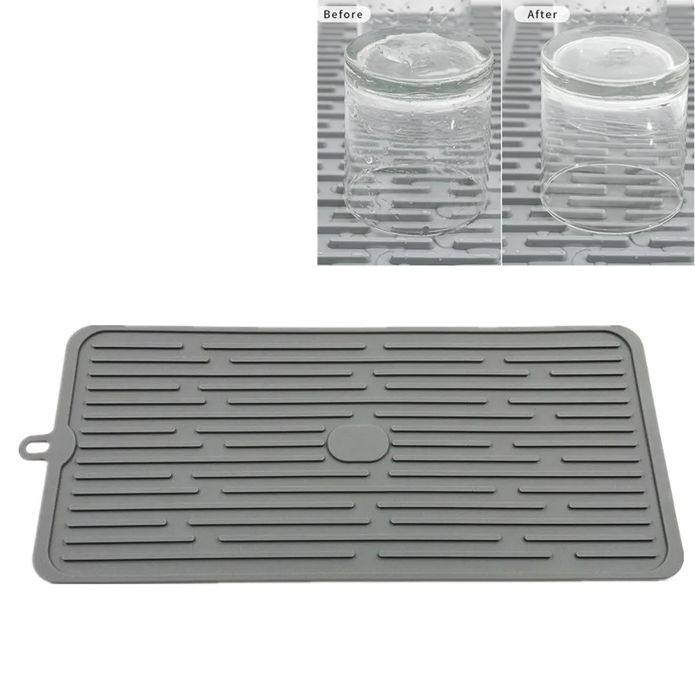 

Bar Silicone Drain Pad Drying Mat Dish Kitchen Thick Counter Deep Grooves Dry