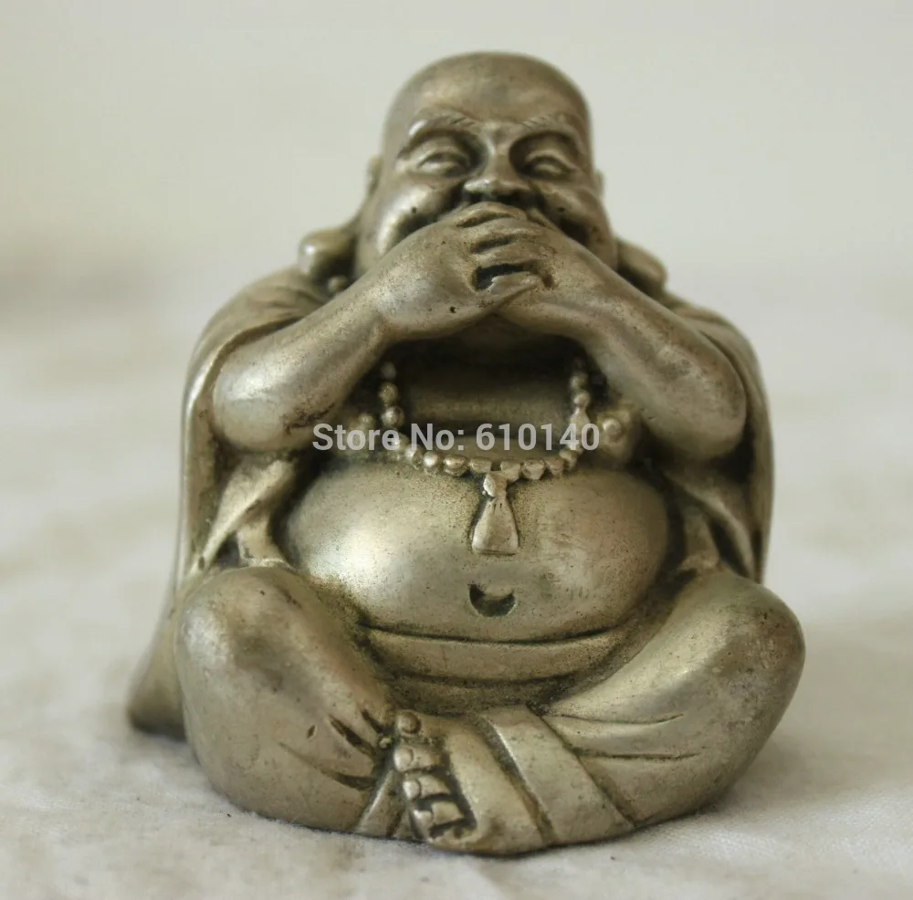 

Chinese China Culture Handmade Old Brass Bronze Silver Statue Maitreya Buddha