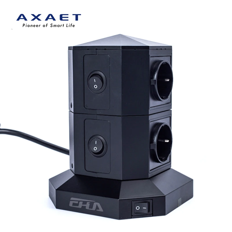 

AXAET EHUA EU smart multi plug Tabletop Power Strip Socket 4 Outlet 6 USB Charger Extension 1.8M Cord 2500W Electrical Switch