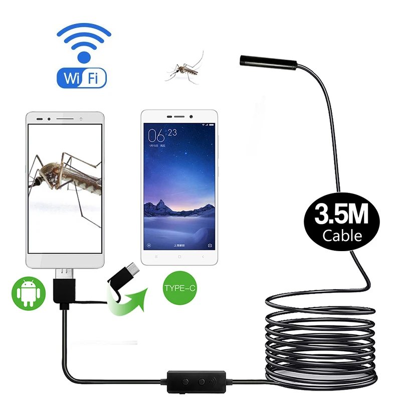 

F160 5m soft cable 8MM lens tube IP67 waterproof endoscope camera usb endoscope with adjustable LED lights for android and IOS