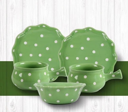 Креативный керамический милый набор посуды в горошек, японская домашняя китайская фарфоровая посуда, домашняя креативная посуда