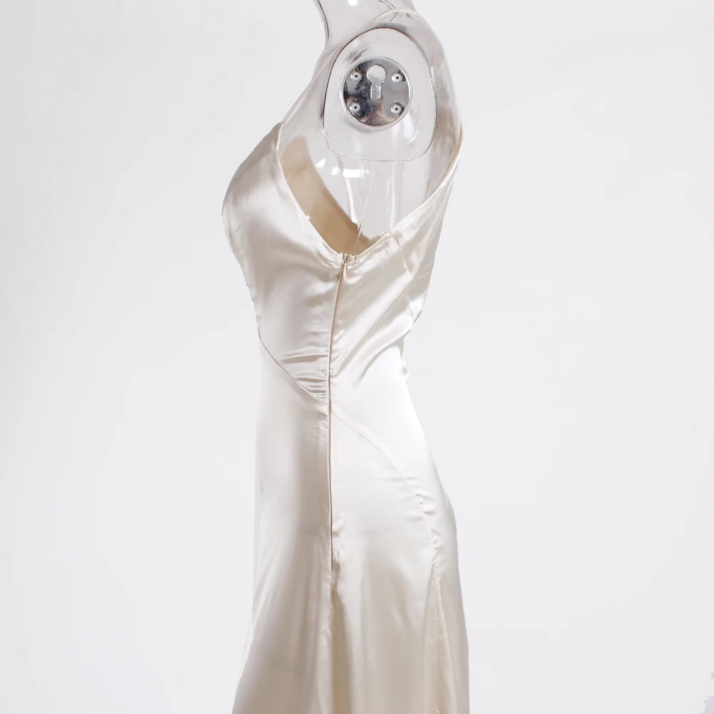 Сексуальные атласные платья с глубоким v-образным вырезом Макси платья с разрезом по бокам без спинки вечерние платья в пол