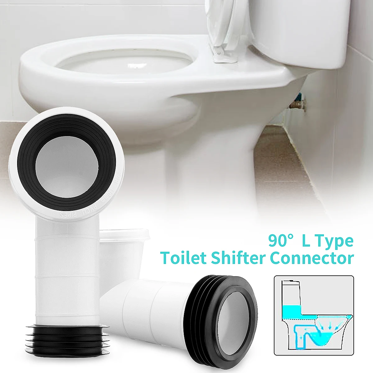 

Flexible 90 Degree WC Waste Pan Connector L Bent Toilet Displacement Device Toilet Drain Pipe