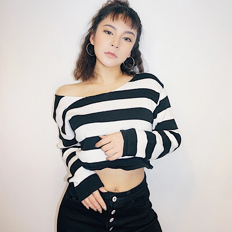 

Sweaters Fashion 2019 Women Pullover , Winter Clothes Women Pullover Women ,Streetwear Off Shoulder Sweater Striped Sweater