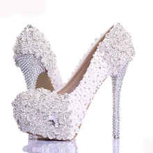 Spring White Lace Flower Rhinestone Wedding Shoes 2017 Newest Design Luxury Handmade High Heel Bridal Shoes