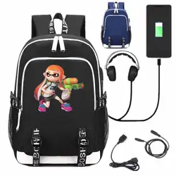 Новая игра Splatoon рюкзак школьный рюкзак USB зарядка Интерфейс сумки аниме для мальчиков и девочек черный плечо ноутбук сумки для путешествий