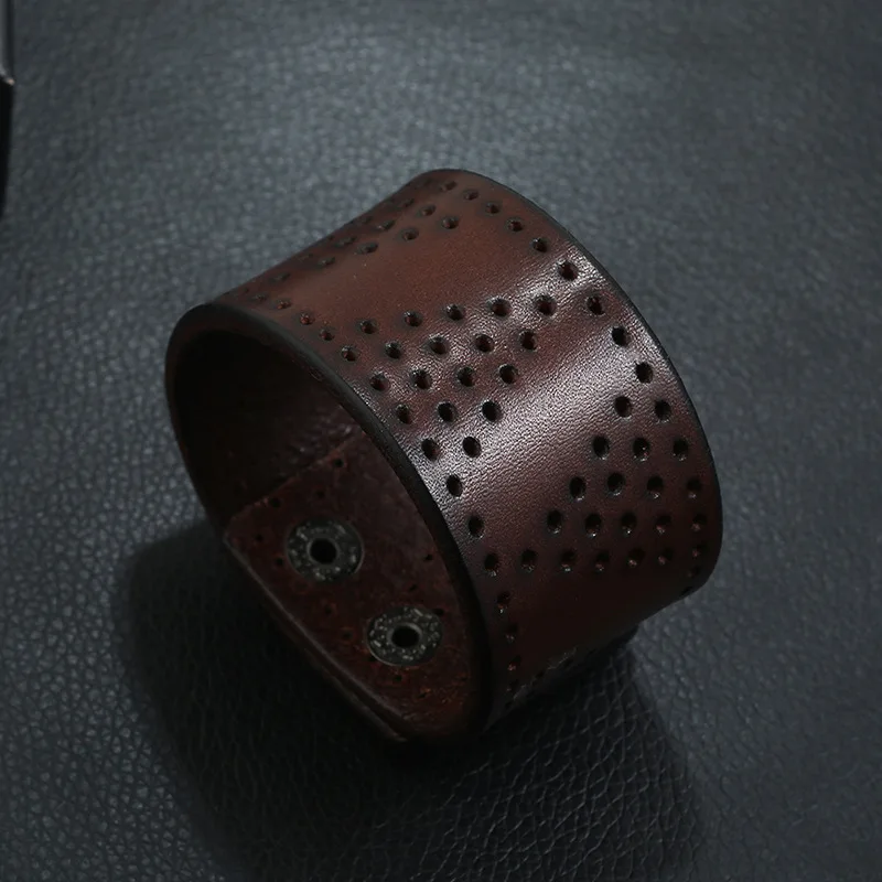 Коричневый в стиле панк Рок Дизайн Винтаж Ретро Широкий из натуральной Кожаный браслет-манжет мужской для мужчин браслеты ювелирные изделия опт