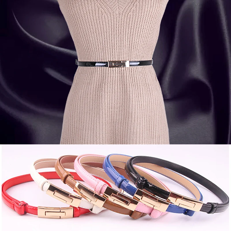 

2019 Women Candy Colour Adjust Thin PU Leather Waistband Ladies Waist Belt Creative Female Metal Square Buckle Belt Accessories