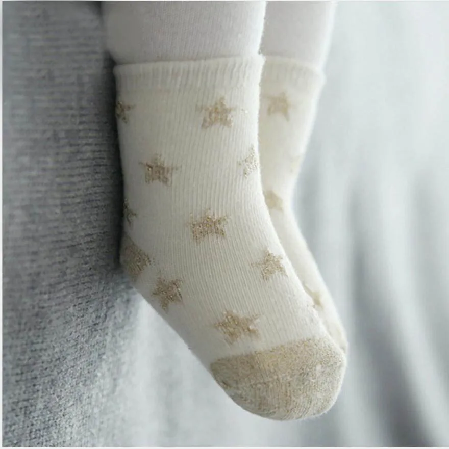 Детские носочки Нескользящие хлопковые зимняя одежда с рисунком милые детские носочки с золотыми звездами принтом детские носки Meias INFANTIL хороший