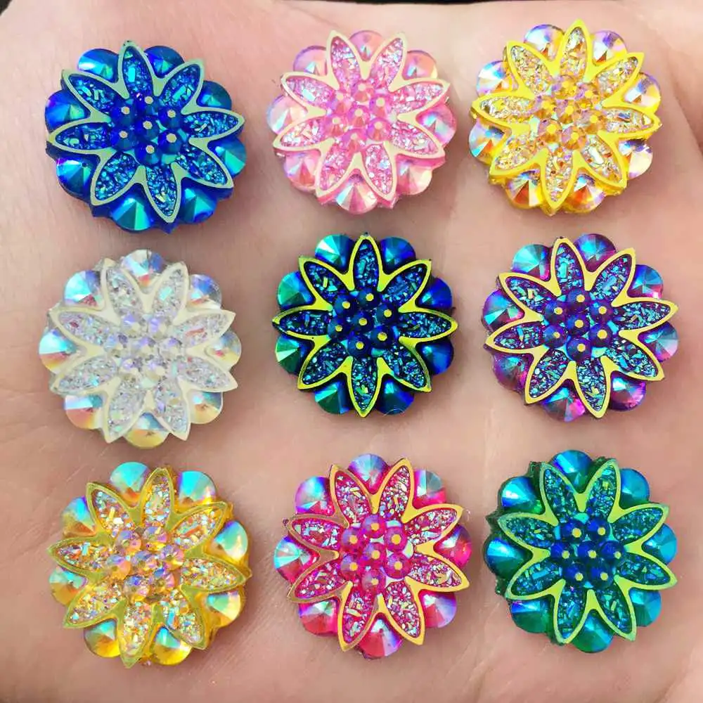 

NEW 10PCS 18mm AB Resin Flower Rhinestone Flatback Wedding Diy Crafts Phone Case Decoration K20