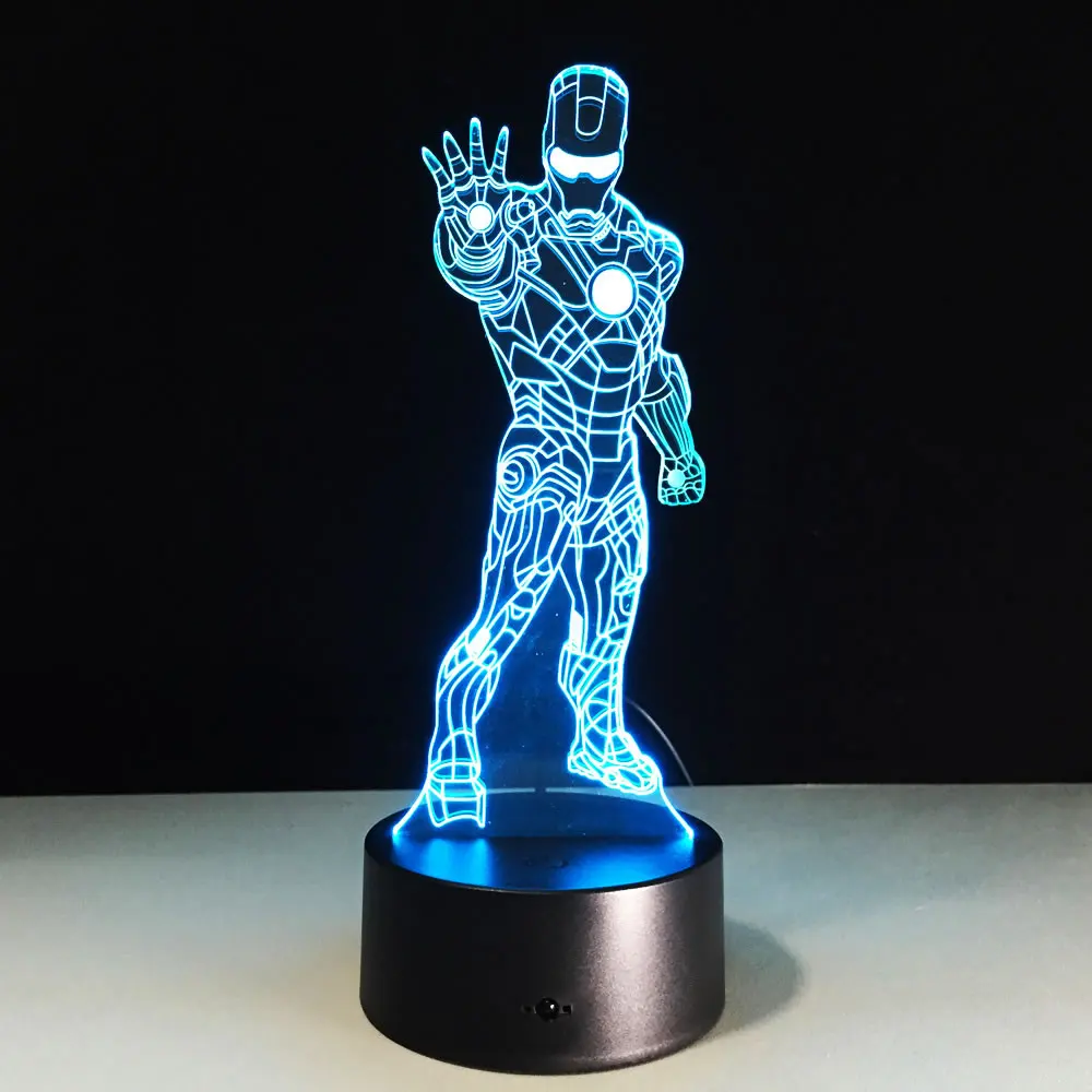 

Iron man Shape 3D Night Light LED 7 Color Changing Vision Stereo USB Table Lamp Acrylic Lovely 3d Lamp For Boy's Toy Gift