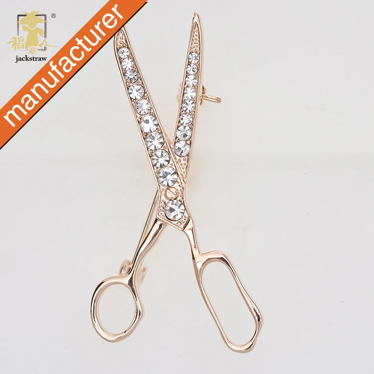 2016 latest design handmade rhinestone scissor jewelry gold-plated brooch wholesale for best gift