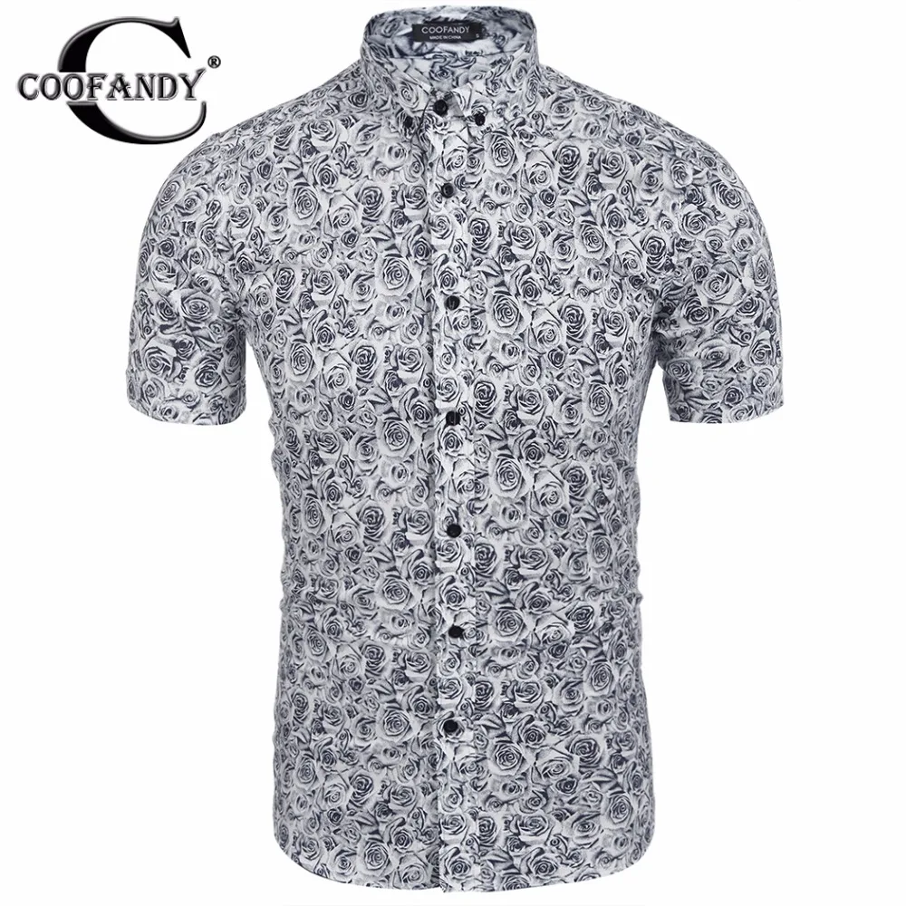 Coofandy Мужская рубашка стильный мужской wsear Демисезонный Новая мода Повседневное короткий рукав Цветочный принт тонкий US Размеры
