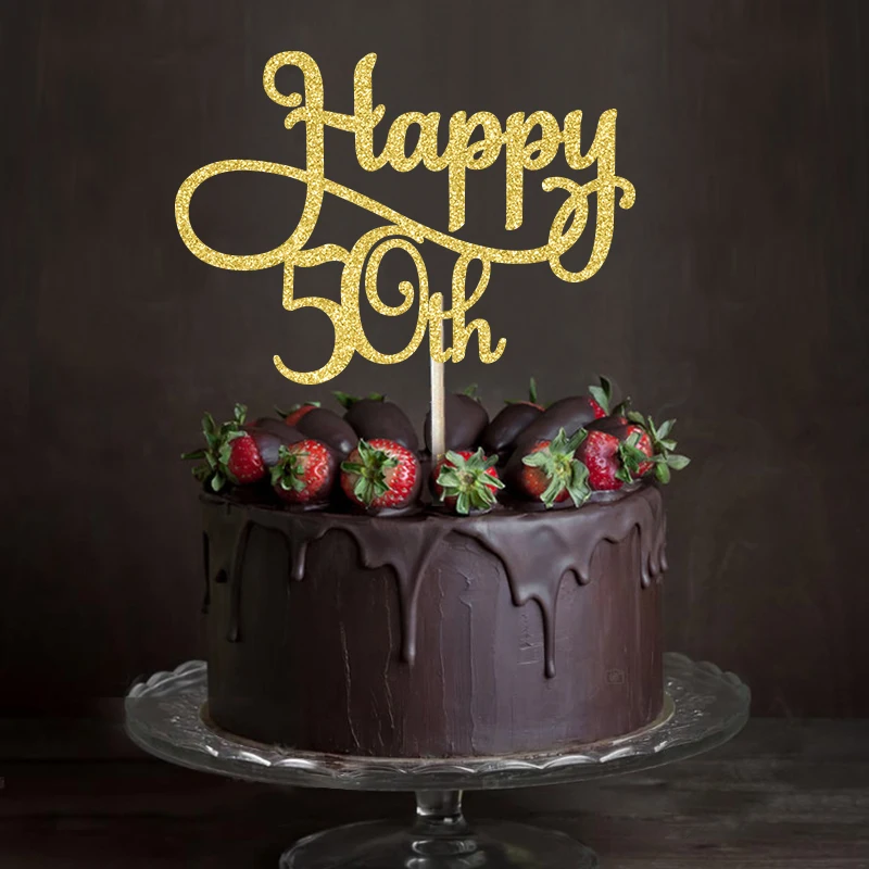 Золотой/Серебряный/черный блестящий счастливый 50-ый Топпер для торта, украшение на день рождения, аксессуары для торта