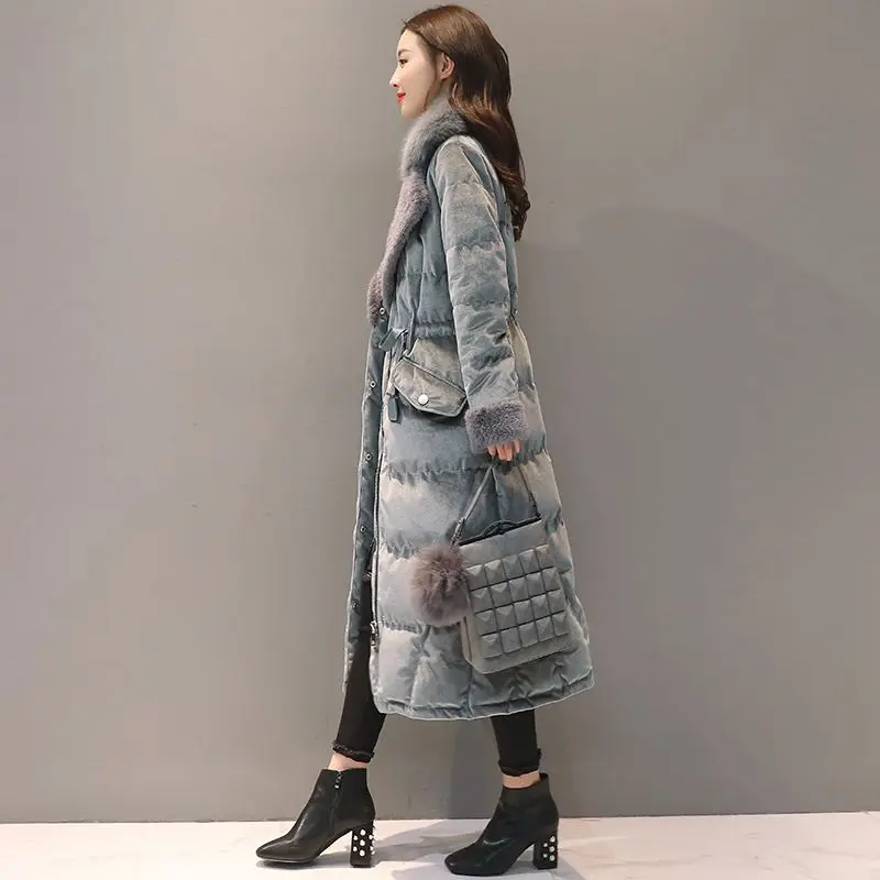 2018 Winter Women White Duck Down Jacket Suit Collar Fox Fur Collar Gold Velvet Thick Coat Female Slim Warm Long Outwear O815 2018 Winter Women White Duck Down Jacket Suit Collar Fox Fur Collar Gold Velvet Thick Coat Female Slim Warm Long Outwear O815