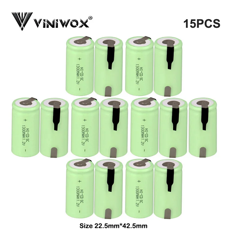 1,2 в 1300 мАч Ni-CD SubC аккумуляторные батареи для Bosch Dewalt Makita электроинструмент батарея электрическая отвертка аккумулятор - Цвет: 15PCS