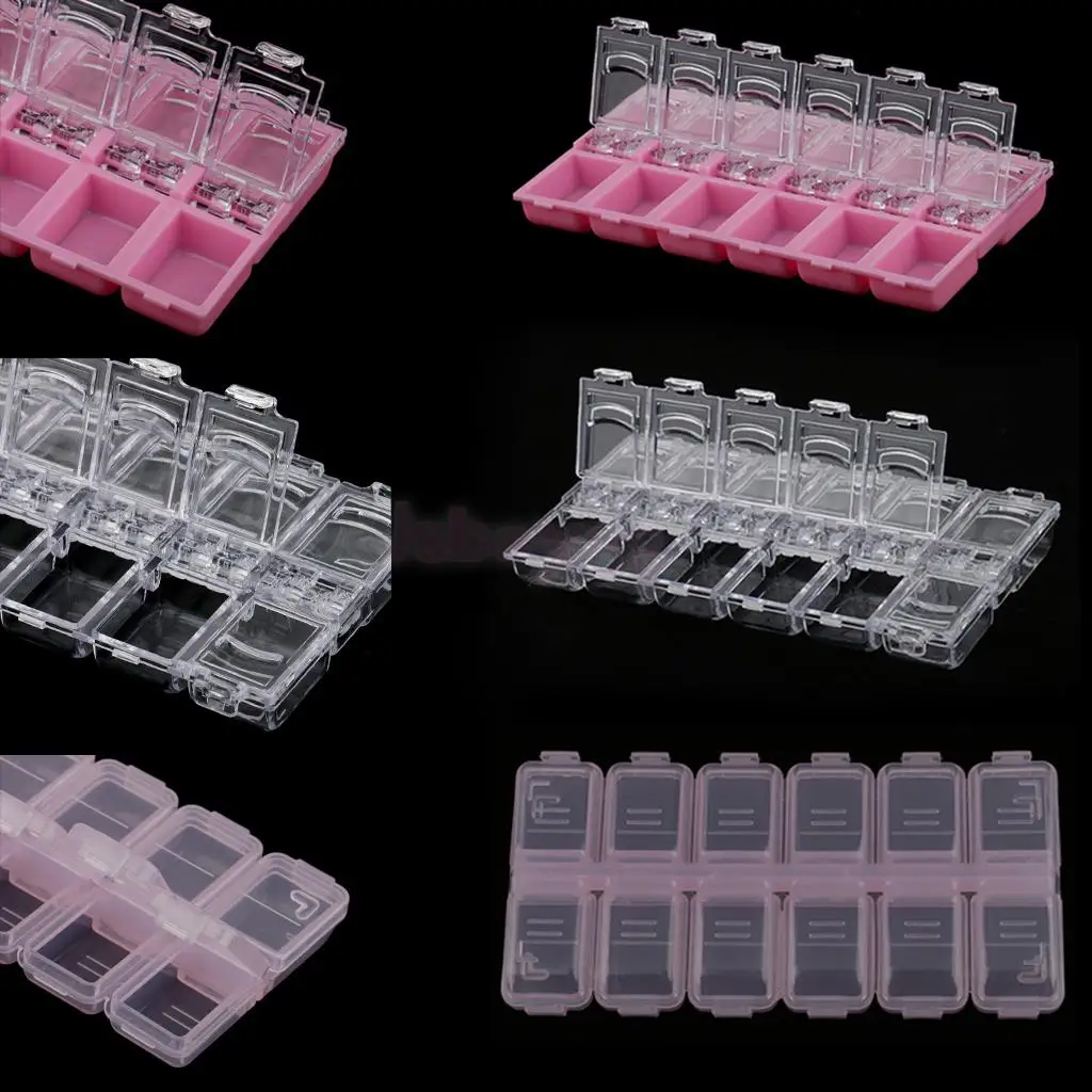 

12 Compartments Transparent Plastic Jewelry Nail Art Tips Rhinestone Empty Storage Container Box Case